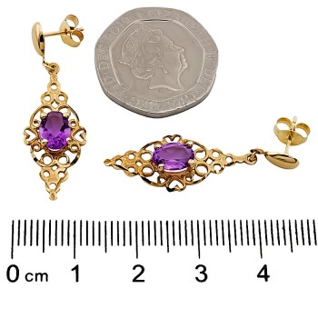 9ct Gold Amethyst Drop Earrings